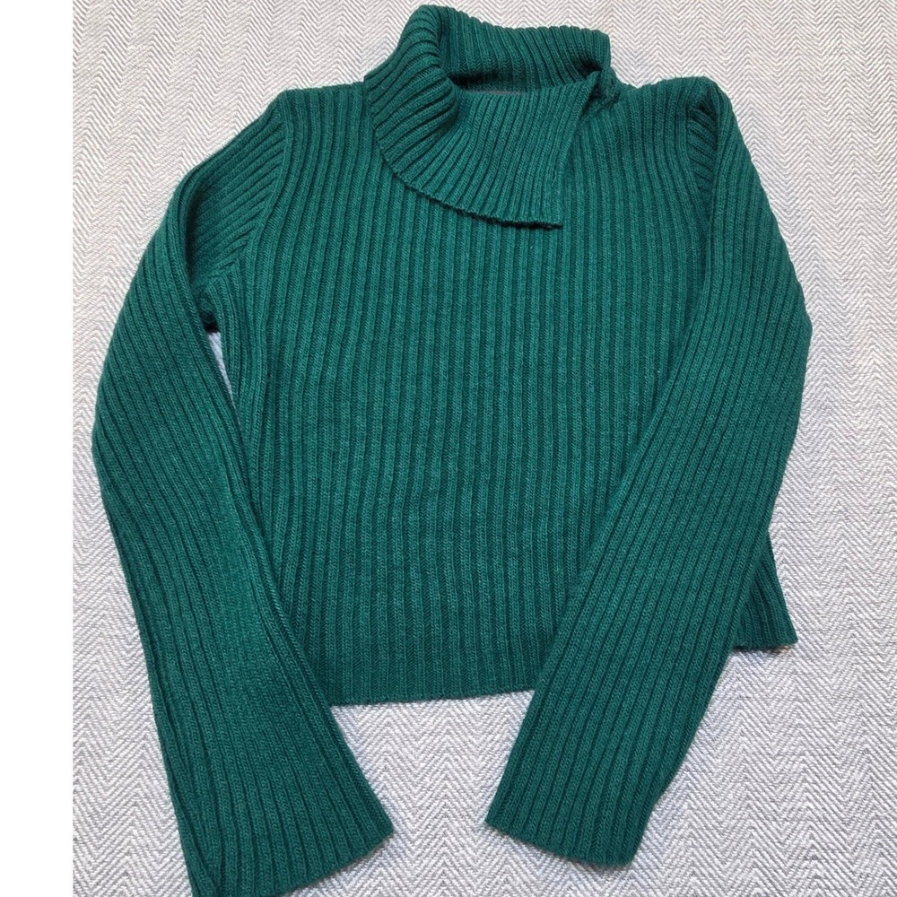 Absolutely Creative Worldwide Green Ribbed Split Turtleneck Sweater Large USA